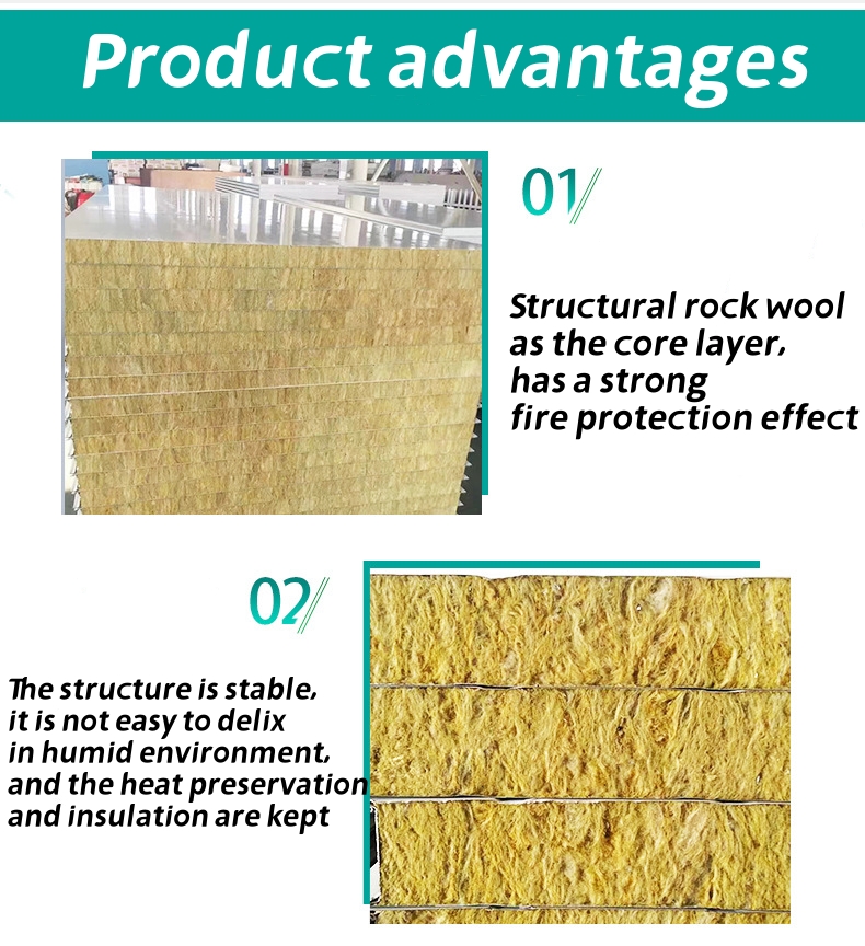 Factory Price 50mm to 100mm Fireproof Rock Wool Wall Sandwich Panel Corrugated Sandwich Panel External Insulation Board