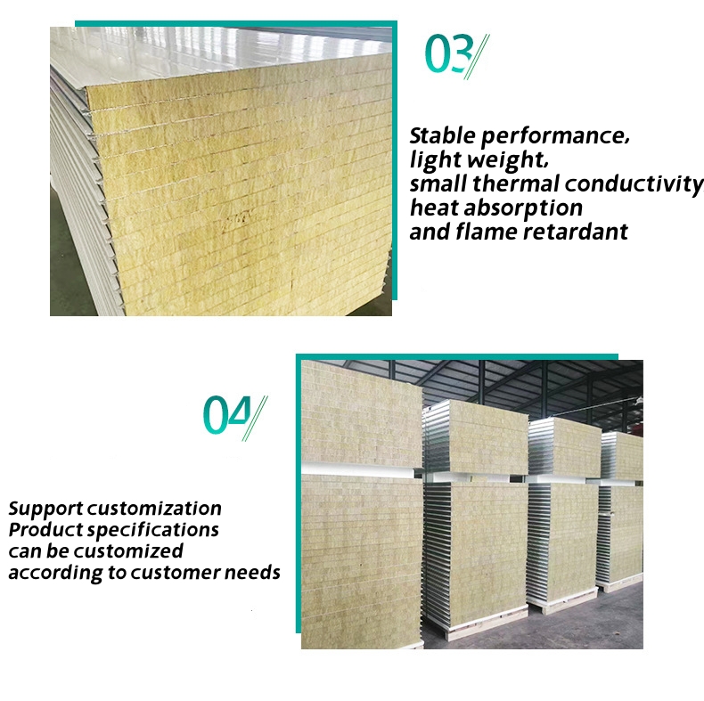 Factory Price 50mm to 100mm Fireproof Rock Wool Wall Sandwich Panel Corrugated Sandwich Panel External Insulation Board