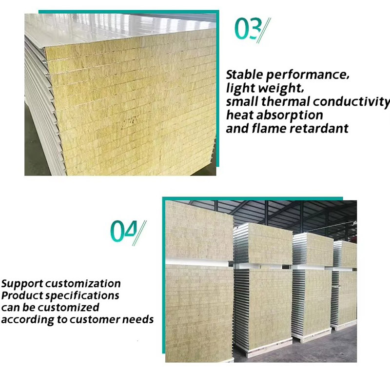 Factory Price 50mm to 100mm Fireproof Rock Wool Wall Sandwich Panel Corrugated Sandwich Panel External Insulation Board